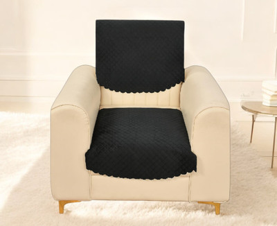 WiseHome Velvet Checkered 1 Seater Sofa Cover(Black Pack of 2)