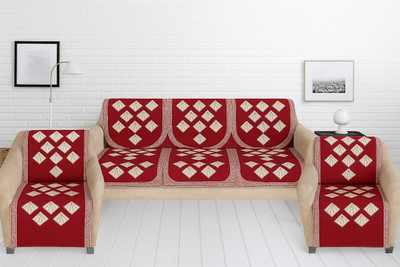 RVS Decor Chenille 3+1+1 Seater Sofa Floral Cover(Pack of 10 Maroon Stone)