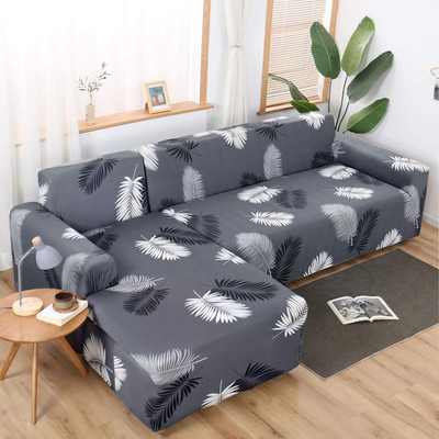 igi Polyester Abstract 3+3 Seater L-Shape Sofa Cover(GREY, BLACK Pack of 2)