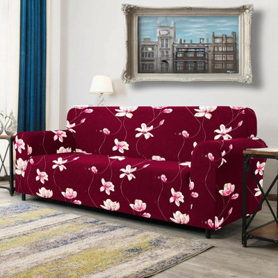 TURIYA Polyester, Polycotton 3 Seater Sofa Floral Cover(Pack of 1 Maroon, Red)
