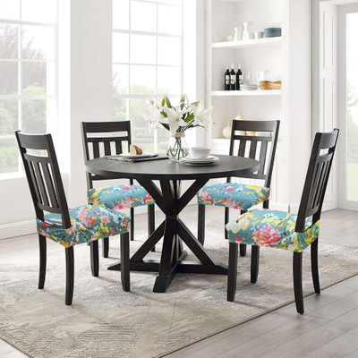 ohello Polycotton Floral 4 Seater Chair Cover(Multicolor Pack of 4)