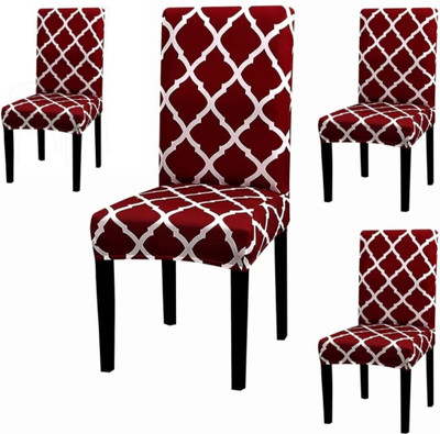 SmartFab Polyester 1 Seater Chair Geometric Cover(Pack of 4 Red, White)