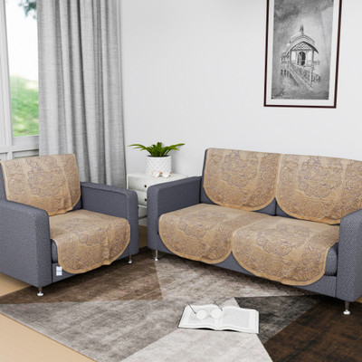 HOMESTIC by Kuber Industries Cotton 3 Seater Sofa Floral Cover(Pack of 6 Gold)