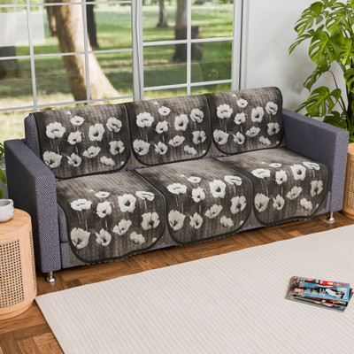 KUBER INDUSTRIES Velvet 3 Seater Sofa Floral Cover(Pack of 6 Green)