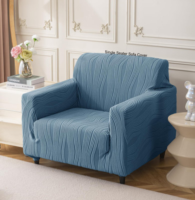 HOUSE OF QUIRK Jacquard 1 Seater Sofa Embroidered Cover(Pack of 1 Light Blue)
