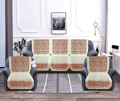 HOMESTIC by Kuber Industries Cotton 3+1+1 Seater Sofa Floral Cover(Pack of 6 Maroon)