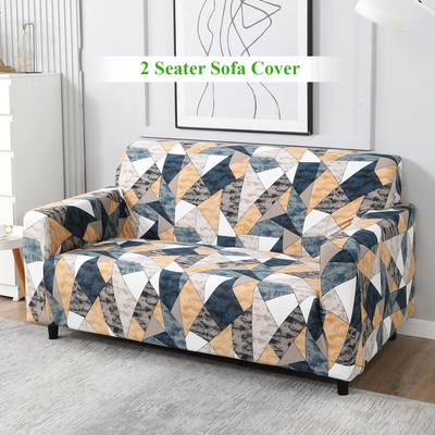 HOKiPO Polyester 2 Seater Sofa Geometric Cover(Pack of 1 Multicolor Geometric Print)
