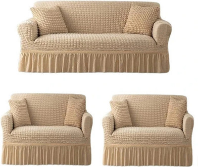 Decowell Polycotton Plain 3+1+1 Seater Sofa Cover(Beige Pack of 3)