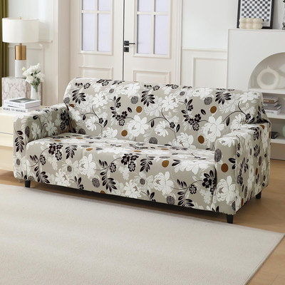 HOKiPO Polyester 3 Seater Sofa Floral Cover(Pack of 1 Feather Brown Floral)