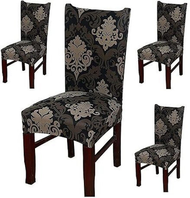 Akshra Loomtex Polyester Abstract 4 Seater Chair Cover(Brown Pack of 4)
