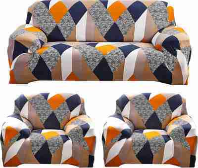kanhadecor Cotton 3+1+1 Seater Sofa Abstract Cover(Pack of 10 orange)
