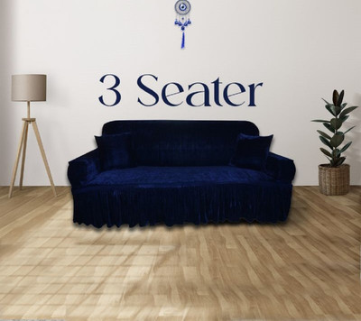 TURIYA Velvet, Polyester Plain 3 Seater Sofa Cover(Blue Pack of 1)