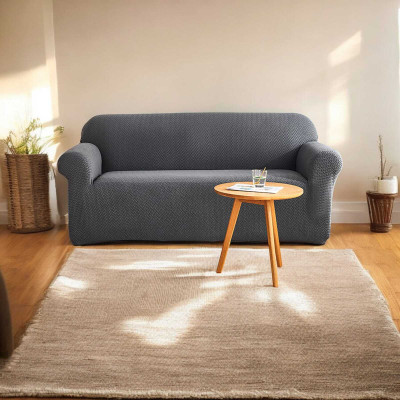 DFH Polyester Plain 3 Seater Sofa Cover(Grey Pack of 1)