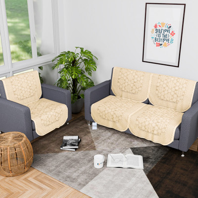 HOMESTIC Cotton 3 Seater Sofa Floral Cover(Pack of 6 Cream)