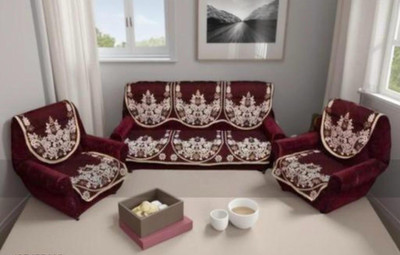 Textileayush Cotton 3+1+1 Seater Sofa Floral Cover(Pack of 10 MEHROON)