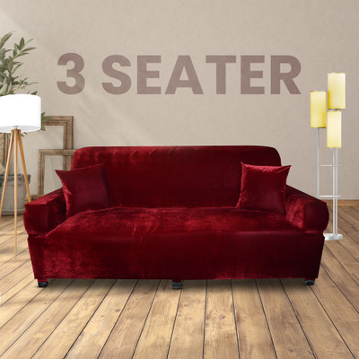 Leoaries Velvet, Silk 3 Seater Sofa Plain Cover(Pack of 1 Maroon)