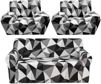 papsun Polyester Geometric 3+1+1 Seater Sofa Cover(Black Pack of 1)