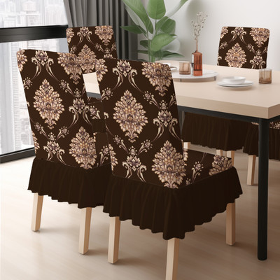 DECORIAN Polycotton 4 Seater Chair Geometric Cover(Pack of 4 Coffee Damask)
