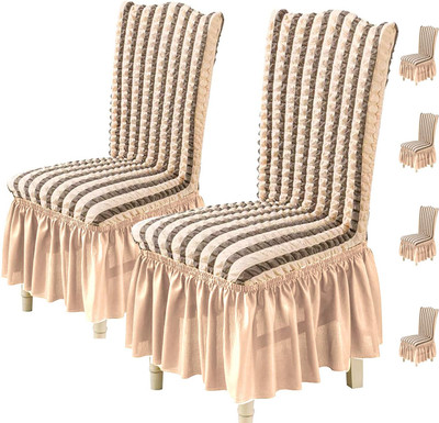 Magic Cover Polyester 6 Seater Chair Checkered Cover(Pack of 6 White)