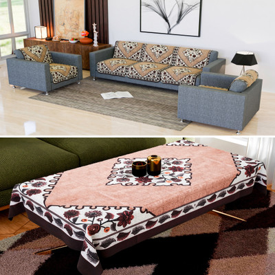 KUBER INDUSTRIES Cotton Floral 3+2 Seater Sofa Cover(Brown Pack of 11)