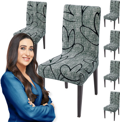HOKiPO Polyester 6 Seater Chair Abstract Cover(Pack of 6 Grey)