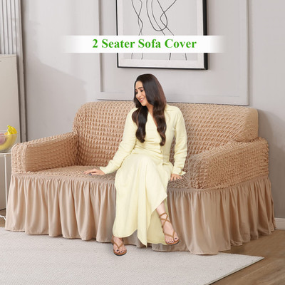 HOKiPO Polyester Plain 2 Seater Sofa Cover(Beige Pack of 1)