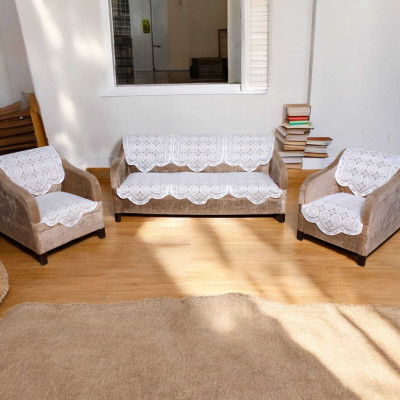 Pinkleaf Polyester Abstract 3+1+1 Seater Sofa Cover(White Pack of 1)