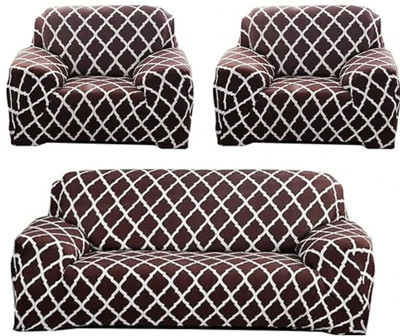 tansh Polyester Geometric 3+1+1 Seater Sofa Cover(Brown Pack of 3)