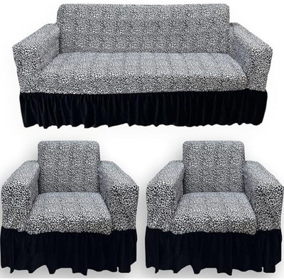 Stuff N' Fluff Polyester Abstract 3+1+1 Seater Sofa Cover(White Pack of 3)