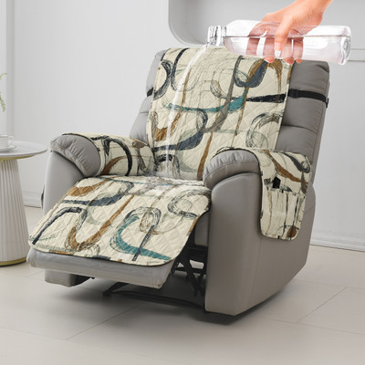 HOKiPO Polyester Abstract 1 Seater Sofa Cover(Parchement Beige Abstract Art Pack of 1)