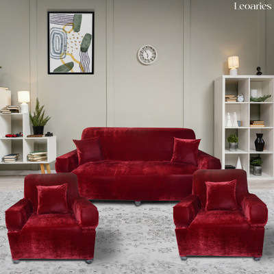 Leoaries Velvet Plain 3+1+1 Seater Sofa Cover(Maroon Pack of 3)
