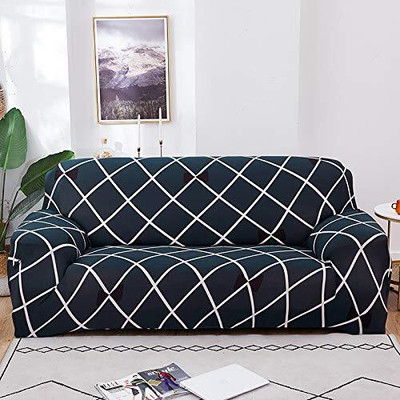 tansh Polyester Geometric 3+1+1 Seater Sofa Cover(Blue Pack of 3)