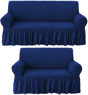 HOUSE OF QUIRK Polyester Striped 3+2 Seater Sofa Cover(Navy Pack of 2)