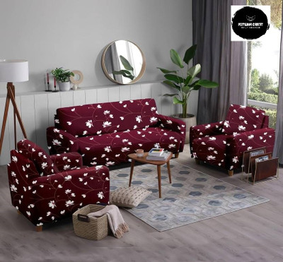 Spincraft Homes Polyester Geometric 3+1+1 Seater Sofa Cover(MAROON Pack of 3)