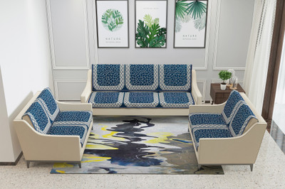 Nendle Velvet 3+2+2 Seater Sofa Abstract Cover(Pack of 6 Steel Blue)