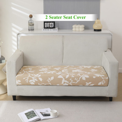 HOKiPO Polyester 2 Seater Sofa Floral Cover(Pack of 1 Sofa Seat Cushion Cover, Buff Brown Sillehoute Floral)