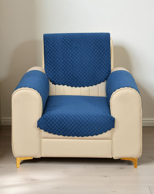 Home Stylish Velvet 1 Seater Sofa Geometric Cover(Pack of 4 Blue)