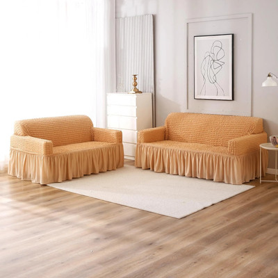 HOKiPO Polyester 3+2 Seater Sofa Plain Cover(Pack of 2 Light Brown)