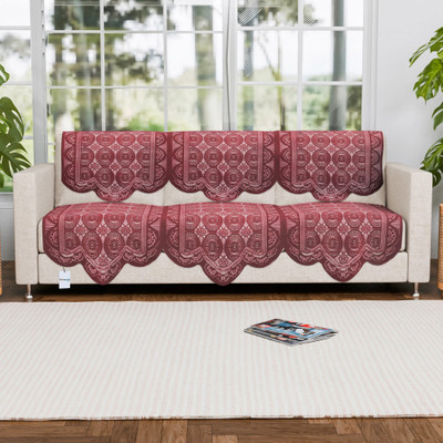 HOMESTIC by Kuber Industries Cotton 3 Seater Sofa Floral Cover(Pack of 6 Maroon)