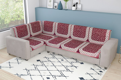 Nendle Velvet Abstract 3+3 Seater L-Shape Sofa Cover(Maroon Pack of 6)