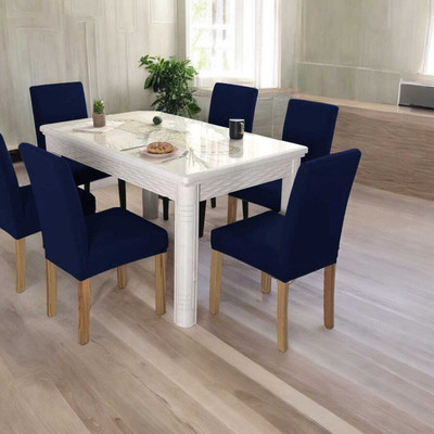 Pinkleaf Polycotton 6 Seater Chair Plain Cover(Pack of 6 Blue)