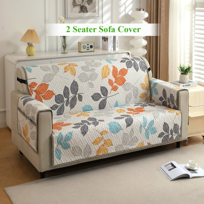 HOKiPO Polyester Abstract 2 Seater Sofa Cover(Multicolor Leaves Pack of 1)
