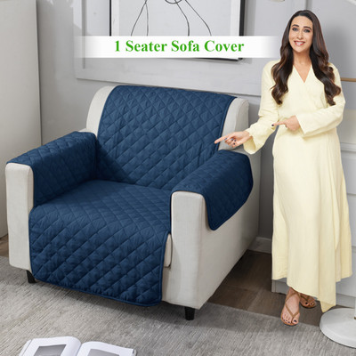 HOKiPO Polyester Plain 1 Seater Sofa Cover(Blue Pack of 1)