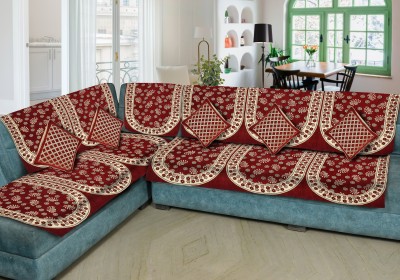 JAYVAAM Velvet, Jacquard, Chenille Floral Sofa Cover(Maroon Pack of 11)