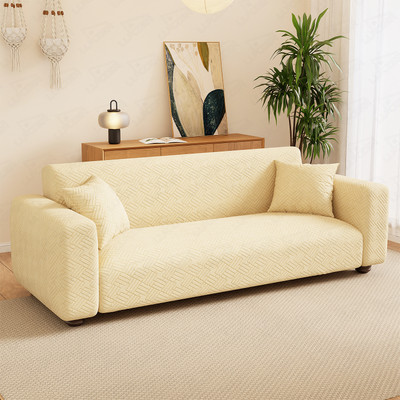 lukzer Jacquard Abstract 1 Seater Sofa Cover(Pastel Yellow Abstract Design Pack of 1)