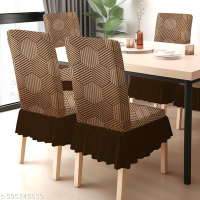 DECORIAN Polycotton 4 Seater Chair Geometric Cover(Pack of 4 Wooden Texture)