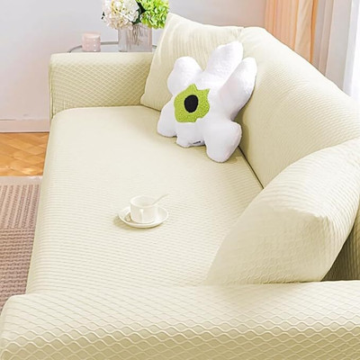 lukzer Jacquard Abstract 3 Seater Sofa Cover(Pastel Yellow Curved Diamond Pattern Pack of 1)