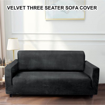 Cortina Velvet Plain Sofa Cover(Black Pack of 1)