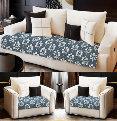 DECORIAN Velvet Geometric 3+1+1 Seater Sofa Cover(Grey Tree Pack of 3)