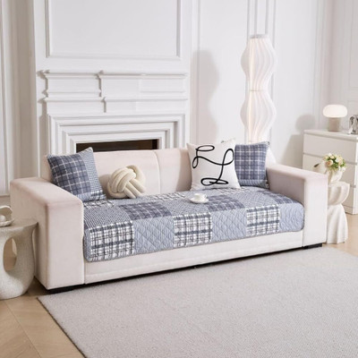 Home Cloud Cotton 1 Seater Sofa Floral Cover(Pack of 1 LIGHT BLUE)